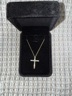 14k Gold diamond Cross Pendant Necklace with Clear Stones - Women's Jewelry